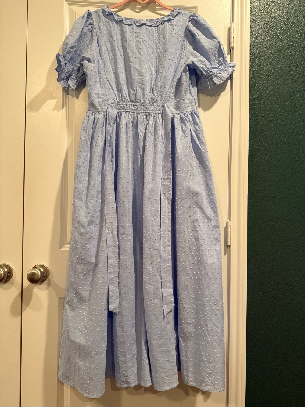 Beautiful Light Blue Puff-Sleeve Button-Front Maxi Dress - Picture 7 of 13